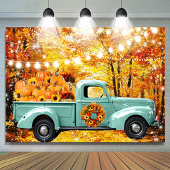 Lofaris Blue Truck Light Pumpkin Maple Leaf Autumn Backdrop