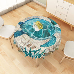 Lofaris Blue Turtle Seaweed Geographical Round Tablecloth