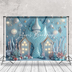 Lofaris Blue Undersea Light Mermaid Backdrop For Cake Smash