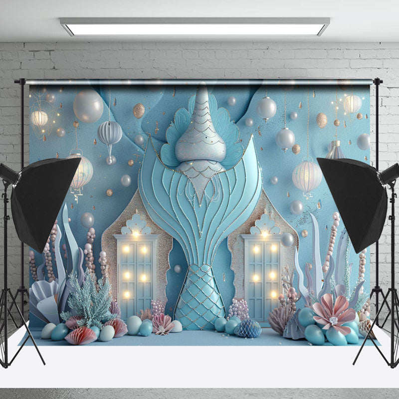 Lofaris Blue Undersea Light Mermaid Backdrop For Cake Smash