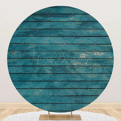 Lofaris Blue Vintage Wooden Plank Round Birthday Backdrop