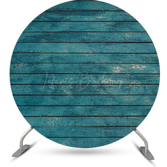 Lofaris Blue Vintage Wooden Plank Round Birthday Backdrop