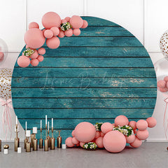 Lofaris Blue Vintage Wooden Plank Round Birthday Backdrop