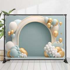 Lofaris Blue Wall Gold White Balloon 1st Birthday Backdrop