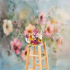 Lofaris Blue Wall White Pink Oil Floral Fine Art Backdrop