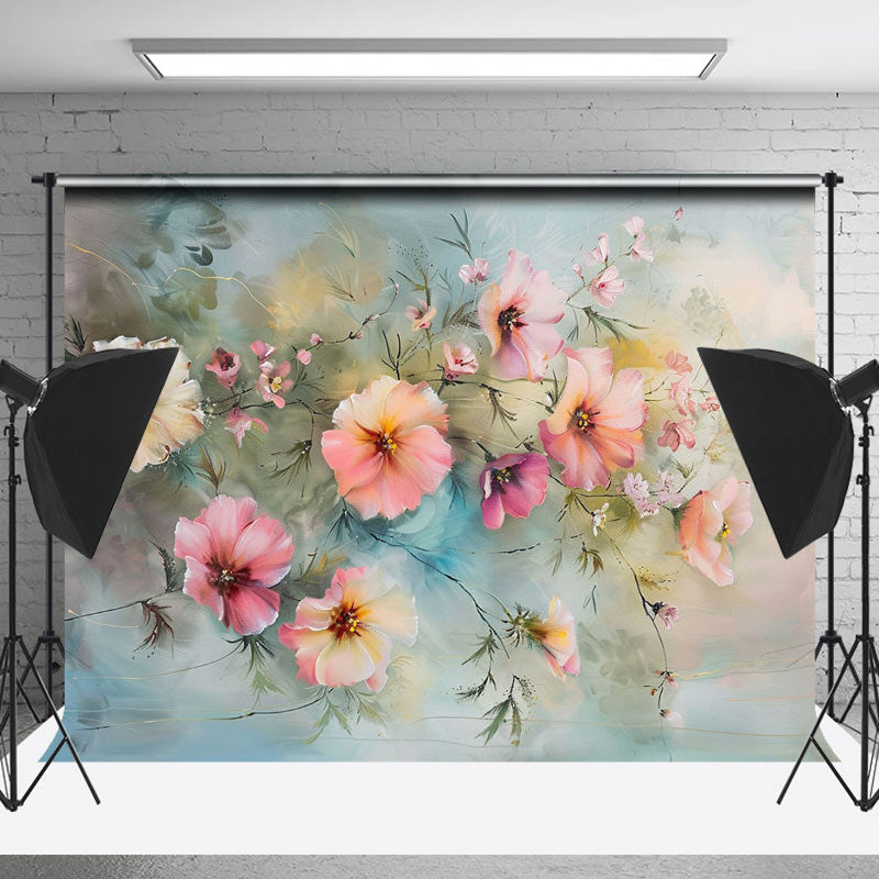 Lofaris Blue Wall White Pink Oil Floral Fine Art Backdrop