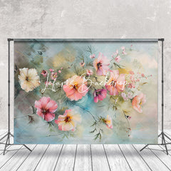 Lofaris Blue Wall White Pink Oil Floral Fine Art Backdrop