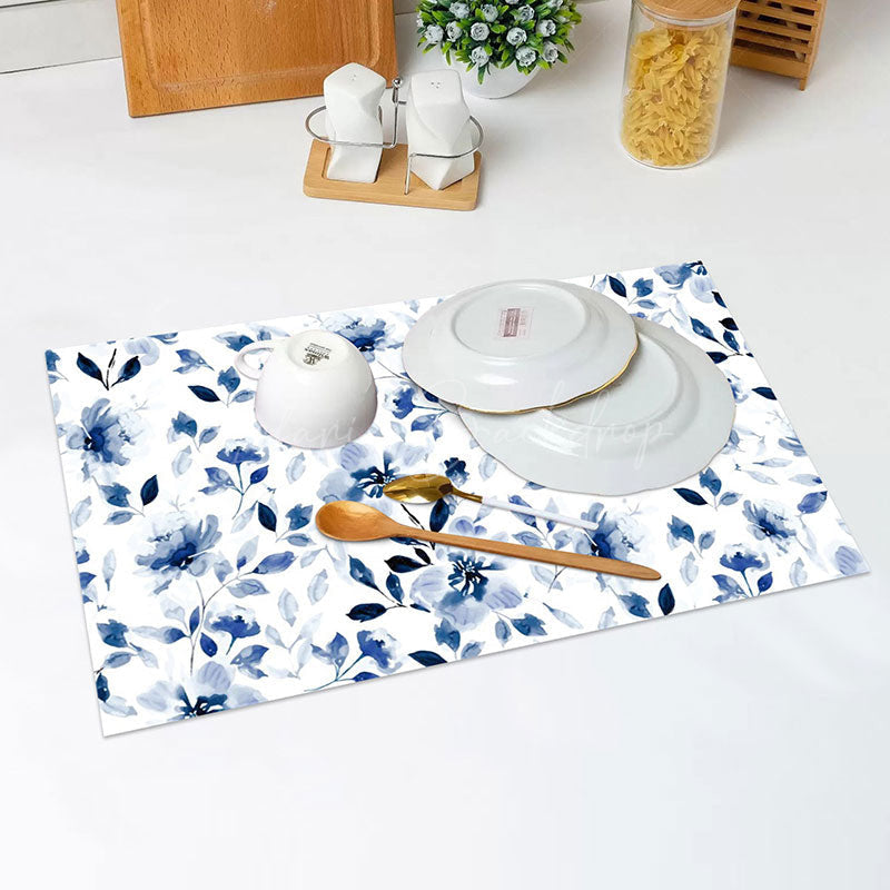 Lofaris Blue Water Color Floral Leaves Set Of 4 Placemats