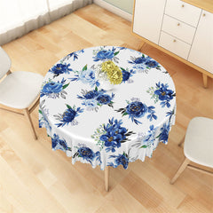 Lofaris Blue Watercolor Floral And Leaves Round Tablecloth