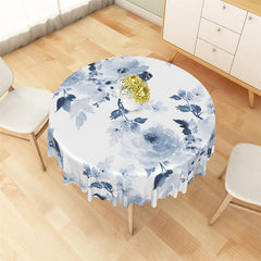 Lofaris Blue Watercolor Floral Classical Round Tablecloth