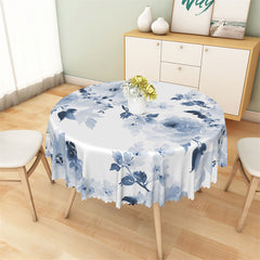 Lofaris Blue Watercolor Floral Classical Round Tablecloth