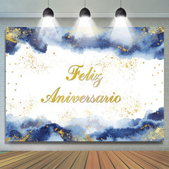 Lofaris Blue Watercolor Gold Glitter Anniversary Backdrop