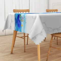 Lofaris Blue Watercolor Mountain Marble Texture Tablecloth