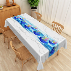 Lofaris Blue Watercolor Mountain Marble Texture Tablecloth