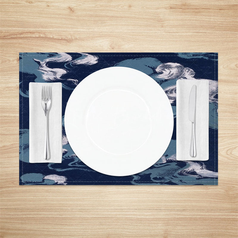 Lofaris Blue White Abstract Prints Dining Set Of 4 Placemats