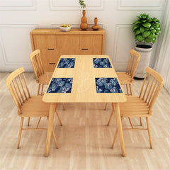 Lofaris Blue White Abstract Prints Dining Set Of 4 Placemats