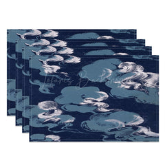 Lofaris Blue White Abstract Prints Dining Set Of 4 Placemats