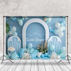 Lofaris Blue White Balloon Summer Beach Cake Smash Backdrop