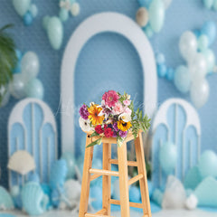 Lofaris Blue White Balloon Summer Beach Cake Smash Backdrop