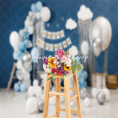 Lofaris Blue White Balloons 1st Birthday Cake Smash Backdrop