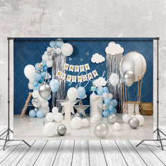 Lofaris Blue White Balloons 1st Birthday Cake Smash Backdrop