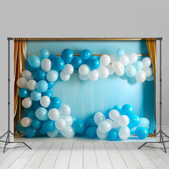 Lofaris Blue White Balloons Gold Curtain Birthday Backdrop