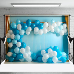 Lofaris Blue White Balloons Gold Curtain Birthday Backdrop