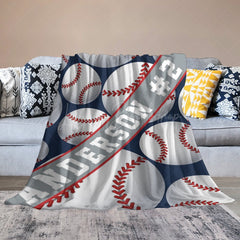 Lofaris Blue White Baseball Sports Personalized Name Blanket