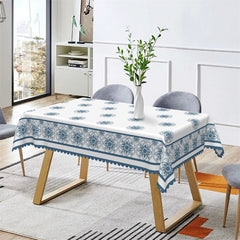 Lofaris Blue White Bohemian Kitchen Rectangle Tablecloth