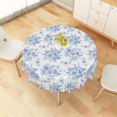 Lofaris Blue White Butterfly Floral Pattern Round Tablecloth