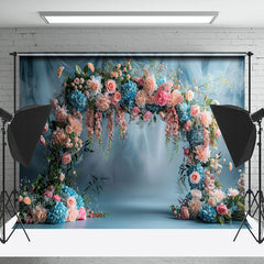 Lofaris Blue White Chiffon Arch Floral Backdrop For Wedding