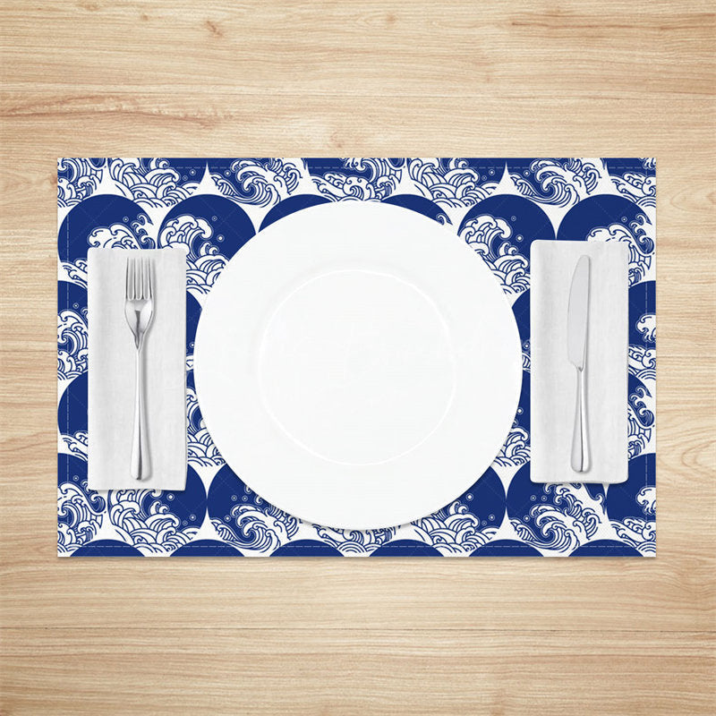 Lofaris Blue White Circle Wave Repeat Set Of 4 Placemats