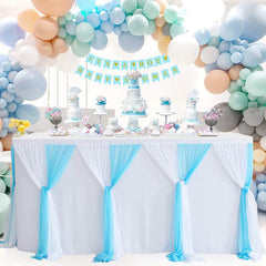 Lofaris Blue White Color Cross Tulle Banquet Table Skirt