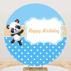 Lofaris Blue White Dots Cute Panda Round Birthday Backdrop