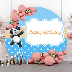 Lofaris Blue White Dots Cute Panda Round Birthday Backdrop