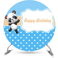 Lofaris Blue White Dots Cute Panda Round Birthday Backdrop