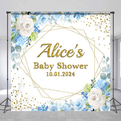 Lofaris Blue White Floral Leaves Custom Baby Shower Backdrop