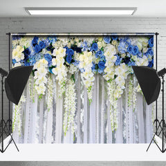 Lofaris Blue White Floral Valentines Day Backdrop For Photo