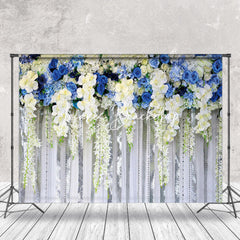Lofaris Blue White Floral Valentines Day Backdrop For Photo