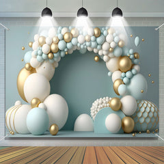 Lofaris Blue White Gold Balloon Birthday Cake Smash Backdrop