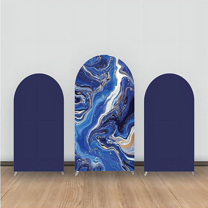 Lofaris Blue White Gold Marble Abstract Arch Backdrop Kit