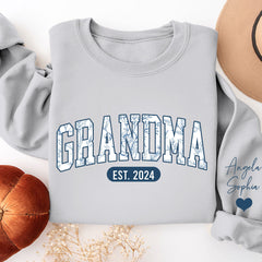 Lofaris Blue White Grandma Est Custom Nickname Sweatshirt