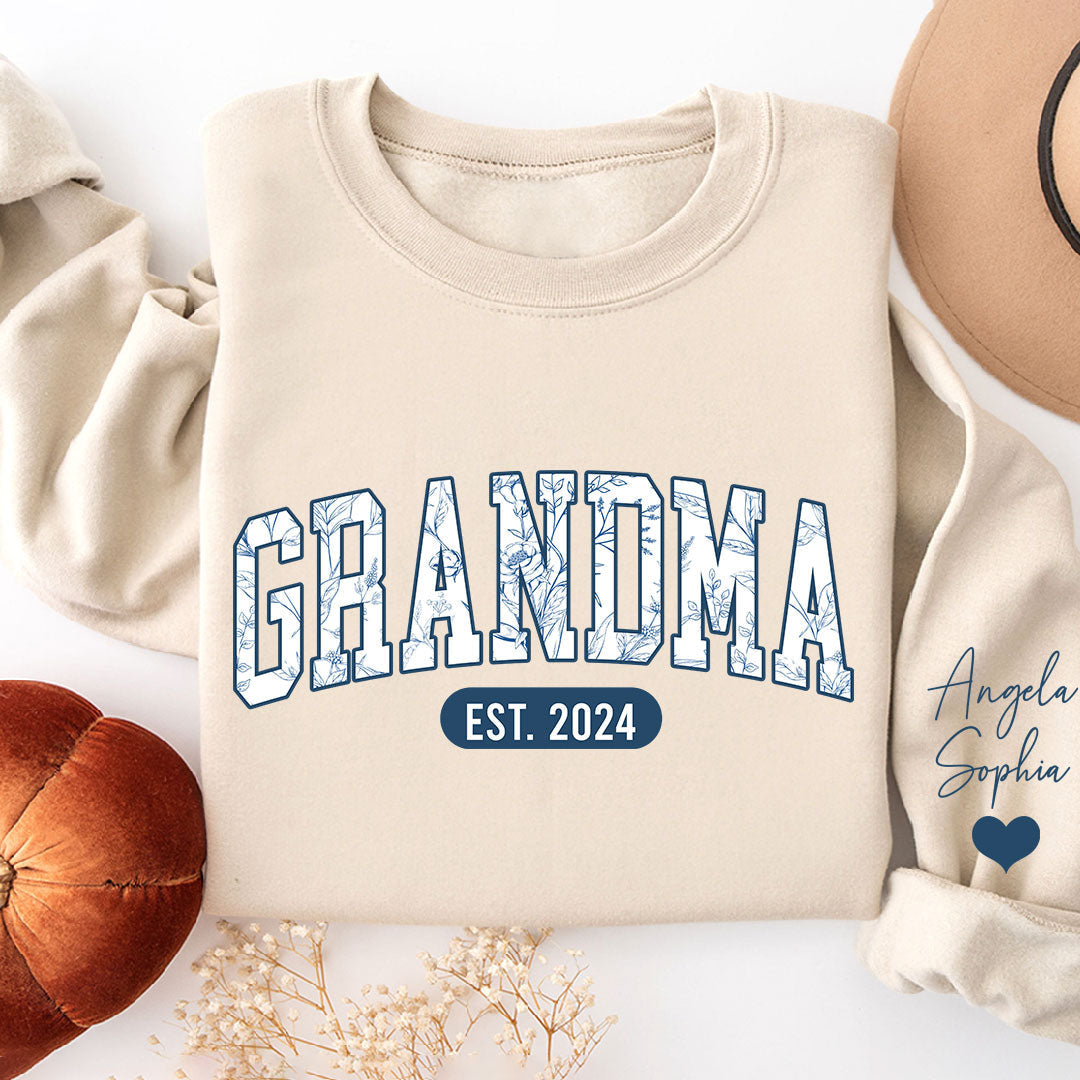 Lofaris Blue White Grandma Est Custom Nickname Sweatshirt