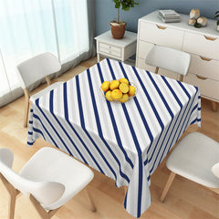 Lofaris Blue White Grey Stripes Square Dining Tablecloth