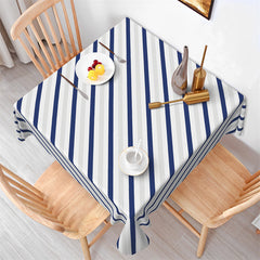 Lofaris Blue White Grey Stripes Square Dining Tablecloth