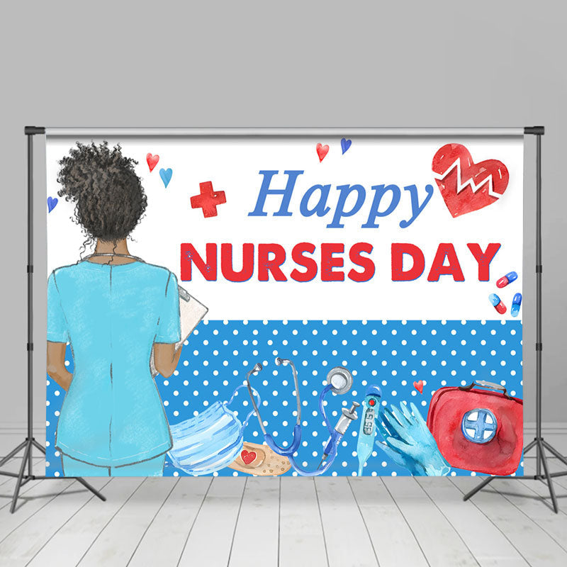 Lofaris Blue White Happy Nurses Day Thank You Party Backdrop