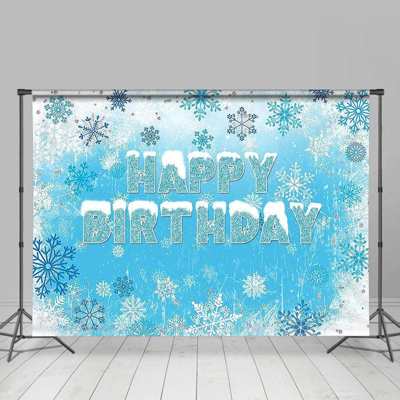 Lofaris Blue White Ice Snowflakes Birthday Winter Backdrop