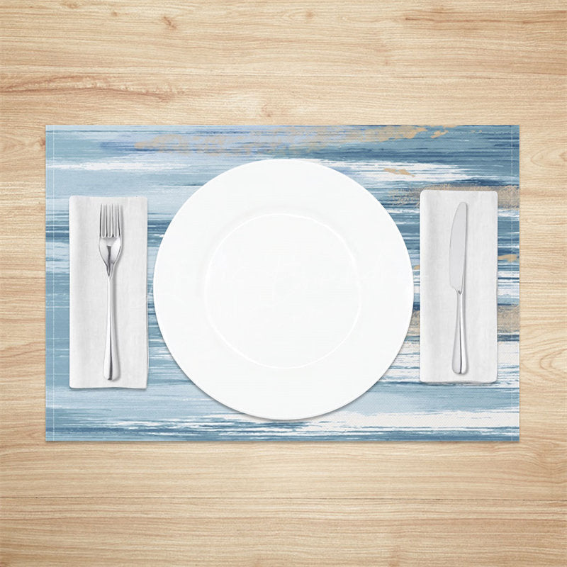 Lofaris Blue White Khaki Abstract Dining Set Of 4 Placemats