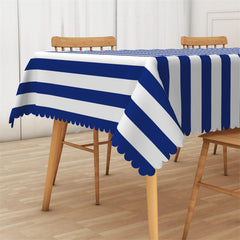 Lofaris Blue White Nautical Horizontal Stripes Tablecloth