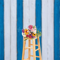 Lofaris Blue White Painted Vertical Stripe Wood Backdrop